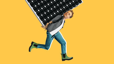 Illustratie van een man die een zonnepaneel draagt