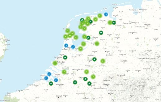 Kaart van Nederland met lokale energiebronnen